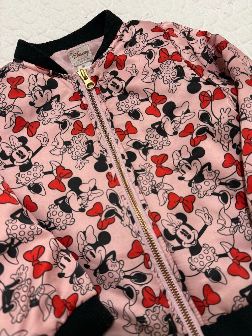 Disney Pink Minnie Mouse Jacket with Red Bows and Black Trim